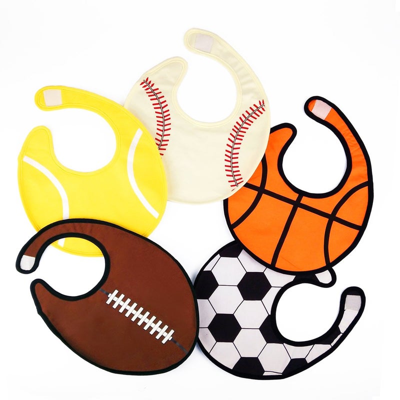 zebrum Waterproof Baby Boy Sports Bibs,Triple Layer-Cotton Front,Plastic Liner,Polyester Fleece Back,Highly Absorbent Drooling Burp Cloths for Boys Girls(5bibs) - Image 1
